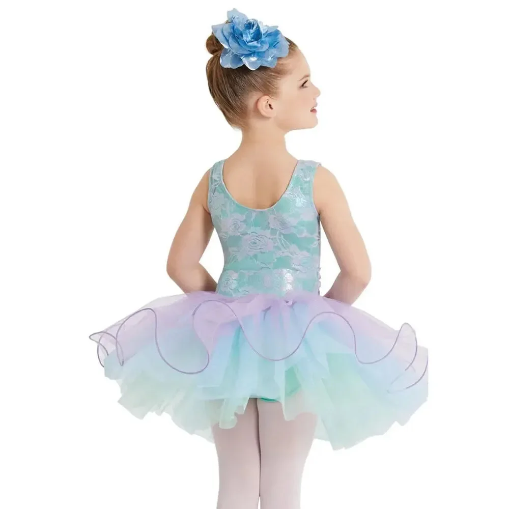 Pre-Owned Dance Costume XS Child Blue Weissman 11879 Ballet Dress up Flower Lac